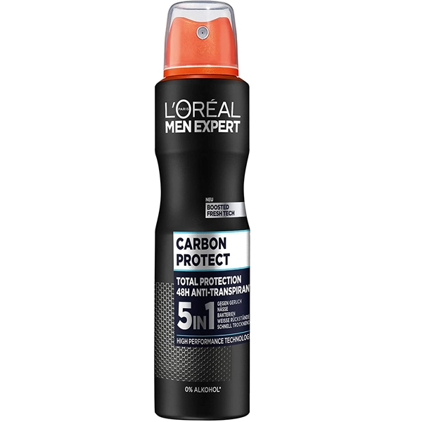 اسپری لورال مشکی ضد تعریق مردانه کربن پروتکت 5 در 1 اصل 48 ساعته 250 میل | LOREAL Antiperspirant Men expert - CARBON PROTECT 5 in 1 250ml